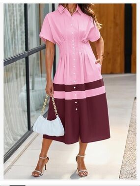 Pink and Burgundy Shirt Dress